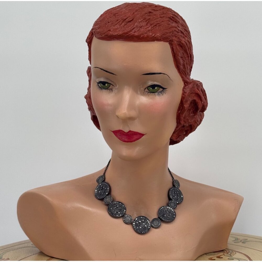 Monet Gunmetal Statement Collar Necklace Rhinestone Accents Adjustable Chain
